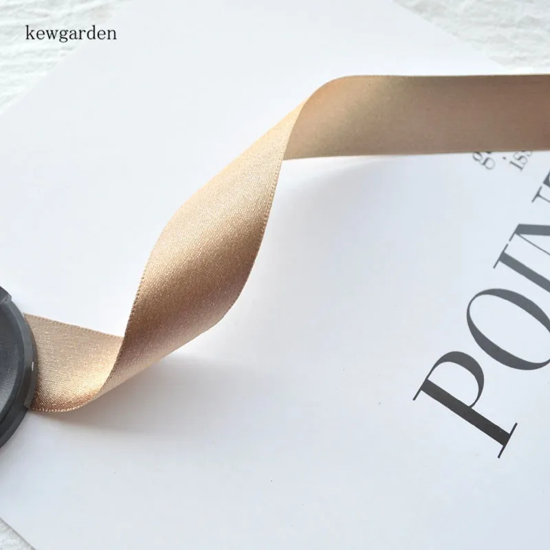 Kewgarden 25 мм " яркий светильник золотые ленты DIY бант аксессуары для волос Saitn ленты ручной работы ленты 5 ярдов