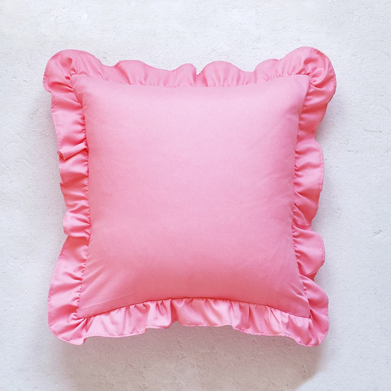 

45x45cm Pink Pillow Case Cushion Cover Flounce Pillowcase Stringy Selvedge Pillow Cover Home Supplies