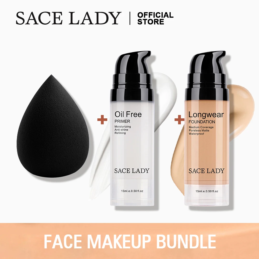 SACE LADY, профессиональный набор для макияжа, матовая основа, Праймер, основа, макияж, набор, контроль над маслом, поры, жидкий крем, брендовый косметический спонж