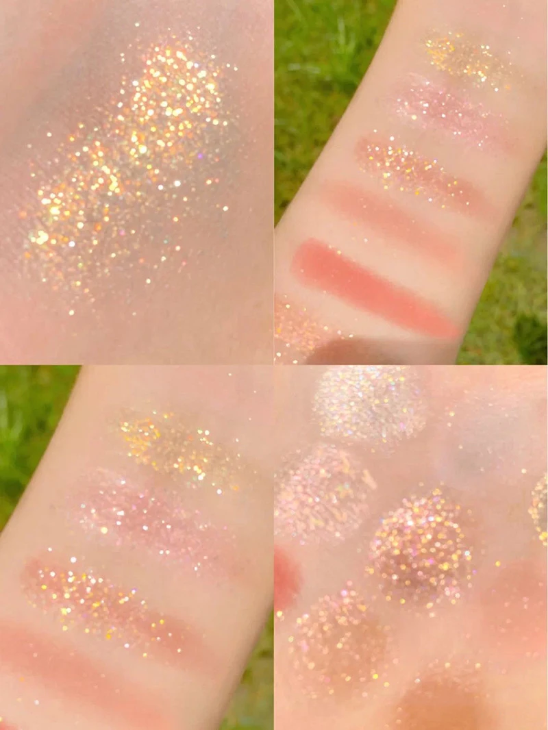 Палетка теней для век персиковые девять цветов с жемчужными блестками