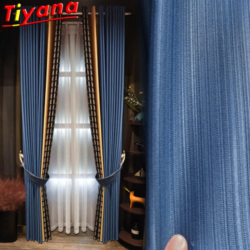 

Yellow/Blue Stitching Geometry Curtains for Living Room Crumpled Texture Modern Blackout Pyramid Pattern Curtains for Bedroom#VT