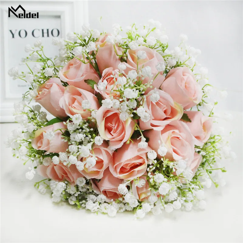 

Свадебный искусственный букет подружки невесты, Белые и розовые романтические искусственные розы, свадебные цветы, свадебный букет для нев...