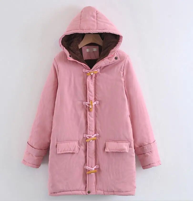 

Winter new horns hooded cotton quilted lambskin long women's cotton coat large size casual slim coat jacket Large size