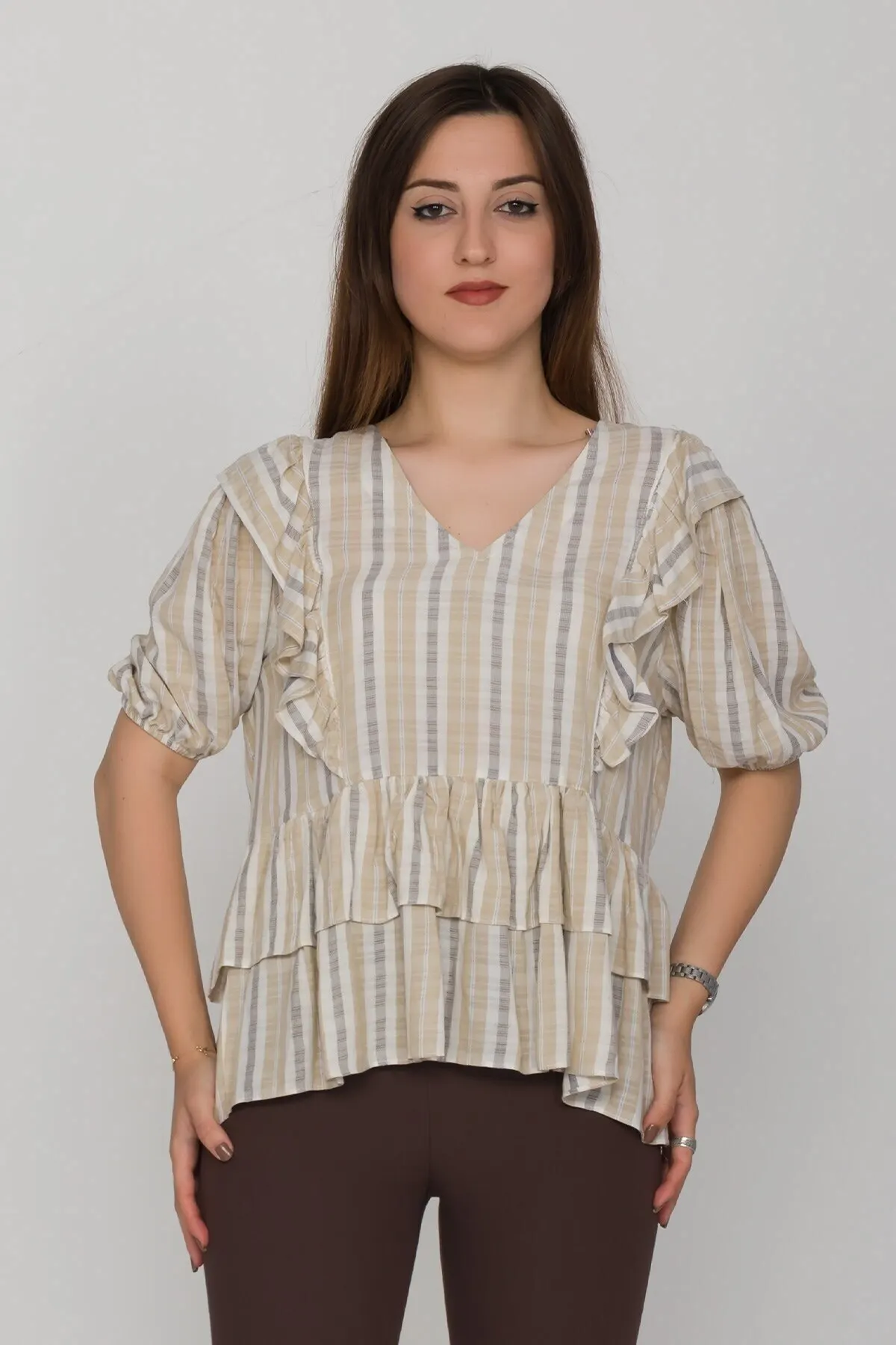 

Women Vyaka Katkat Striped Linen Viscon Blouse