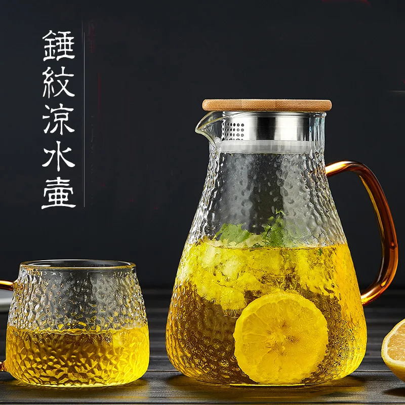 Household Heat Resistant Glass Jug Juice Tea Set Large Capacity Rice Hammer Cold Water Bottle | Дом и сад