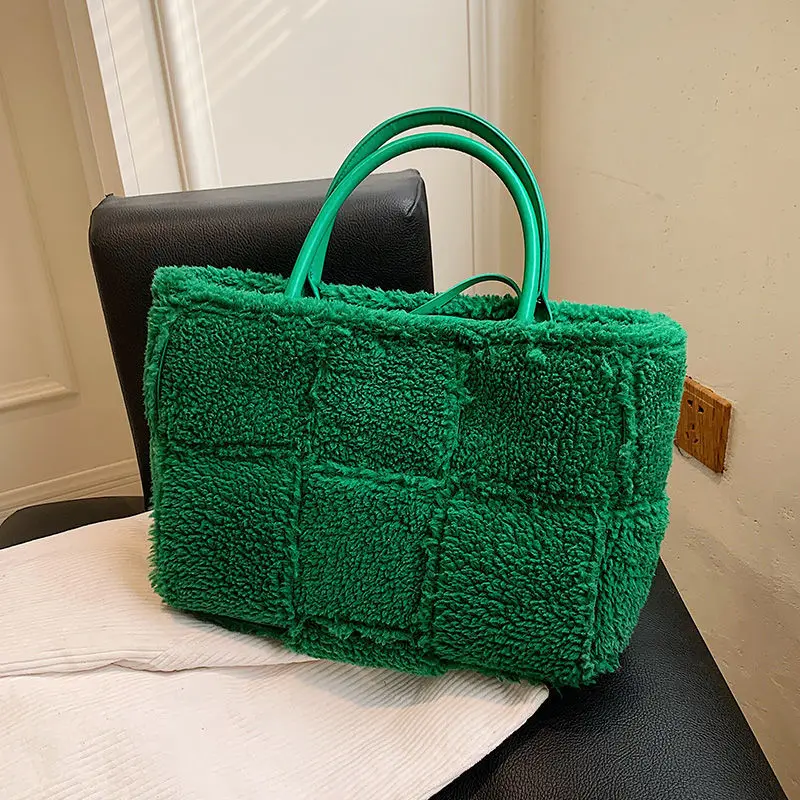 

Winter Plush Bag Cashmere Mesh Large Capacity Handbag Fashion Personality Versatile Luxury Premium Women's Bag Bolsa De Cordero