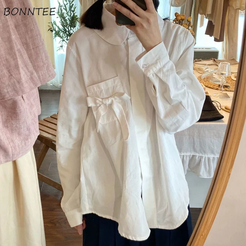 

Рубашки женские весенние с карманами для студентов повседневные универсальные удобные с длинным рукавом Женская милая в стиле преппи женс...