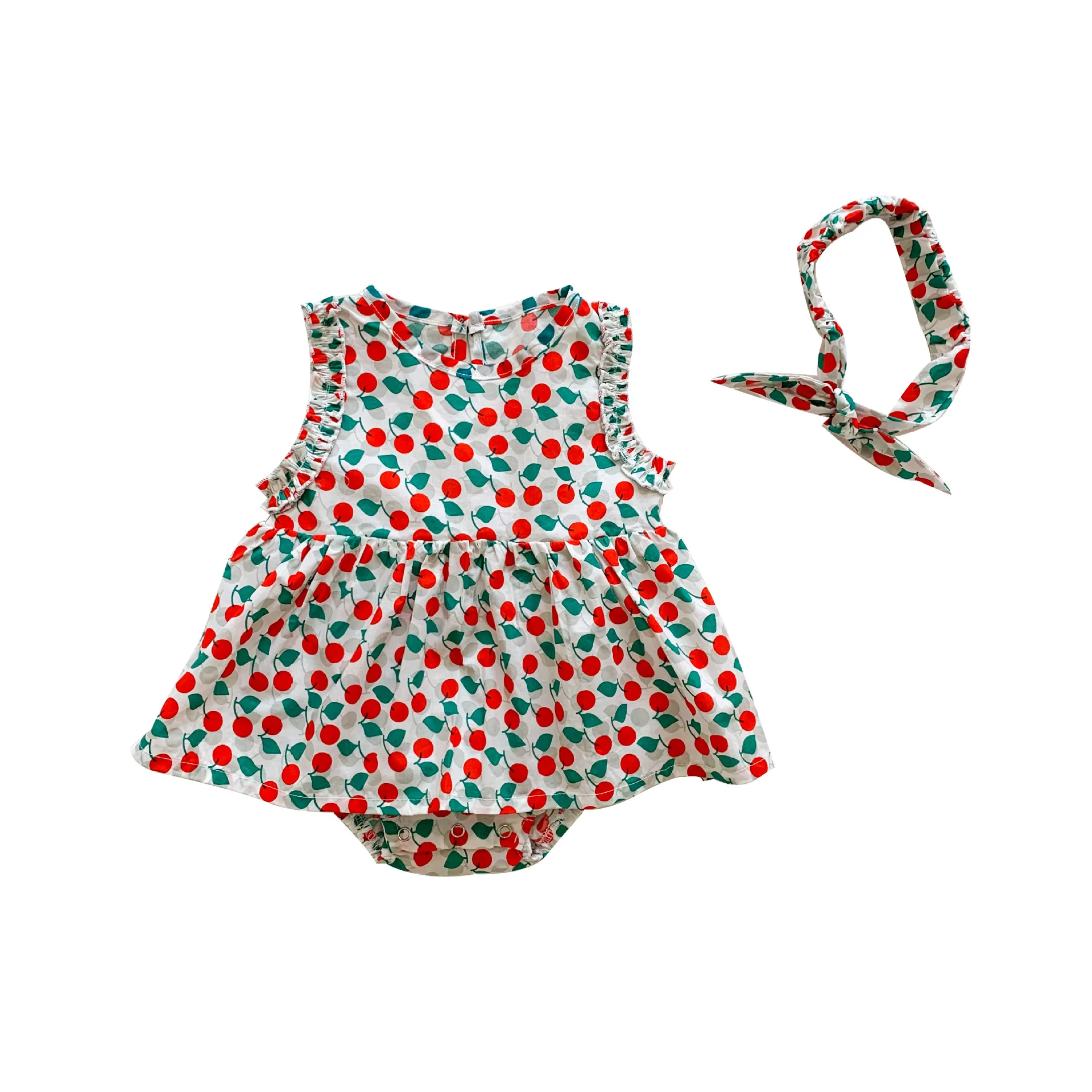 

Paoke children's 2021 summer new sleeveless Korean cherry one-piece baby triangle short mountaineering suit
