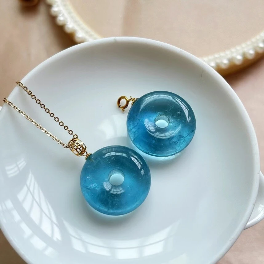 Натуральный Синий Аквамариновый пончик круглая подвеска редкий женский и