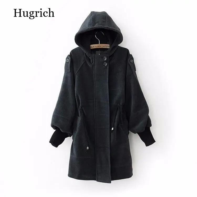 Женское осенне-зимнее пальто в европейском стиле с капюшоном и пышными рукавами |