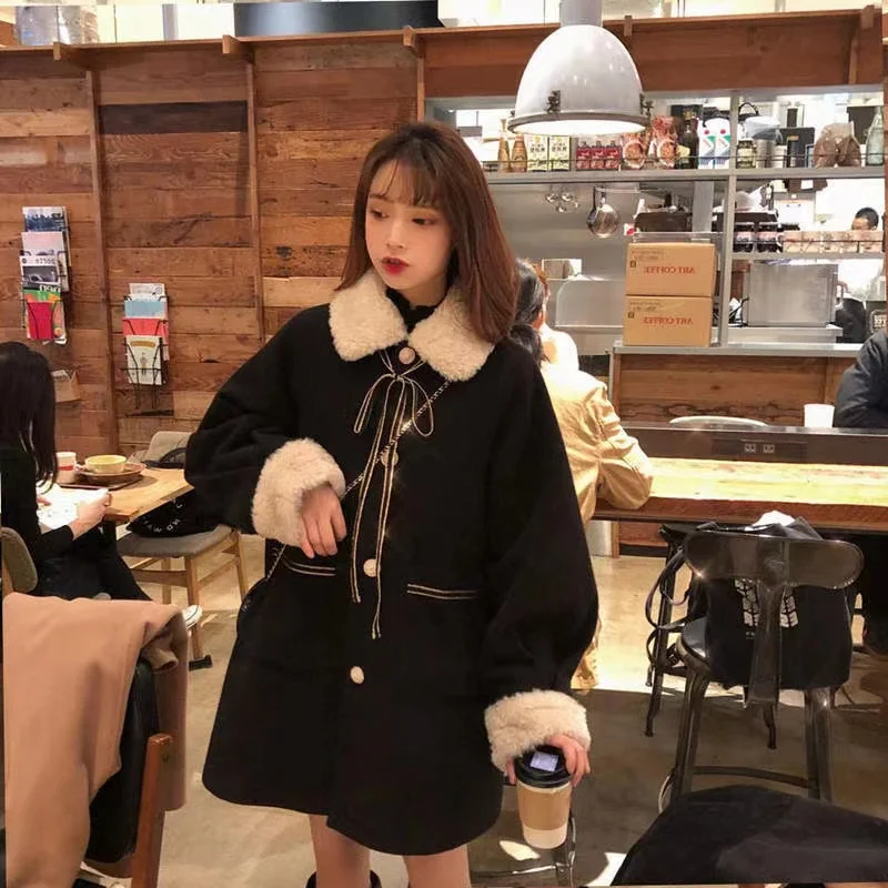 

winter new women lambswool Cotton coat fashion loose large size casual long-sleeved warm Female lambswool Cotton Overcoat