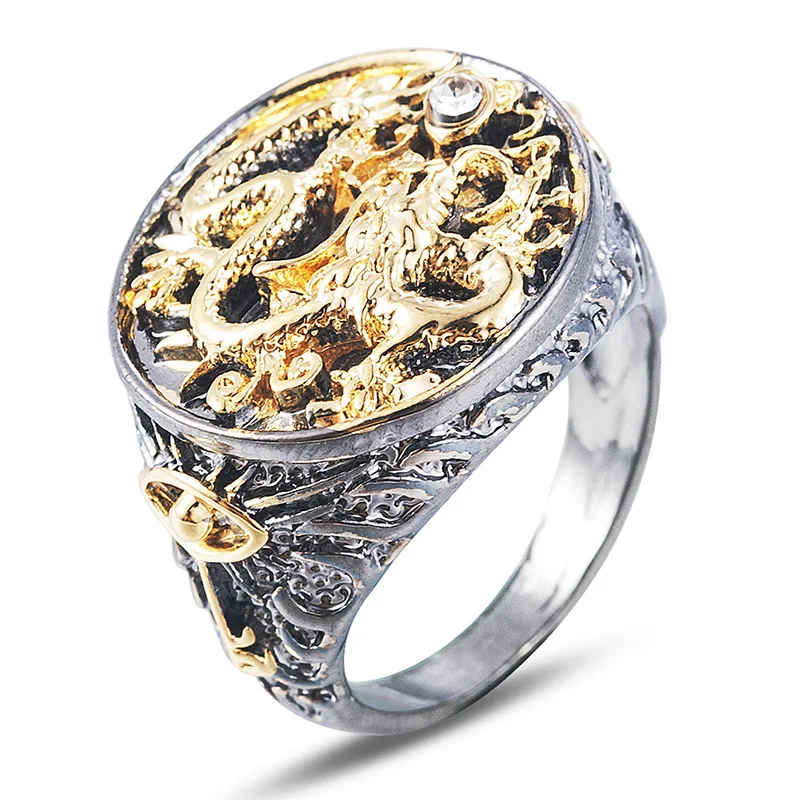 

2020 New Men's Vintage Rings Double Color Dragon Ring Domineering Creative Chinese Dragon Bright Black Points Gold Hand Jewelrys