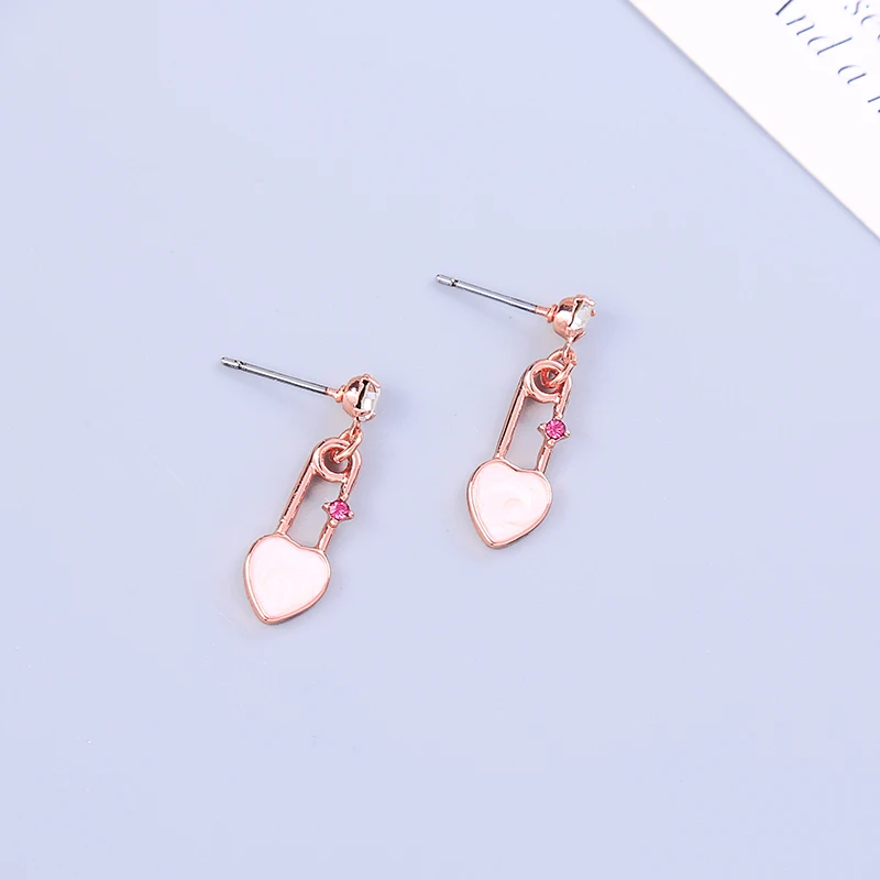 Романтические уникальные серьги-капли с эмалью в форме сердца блестящими