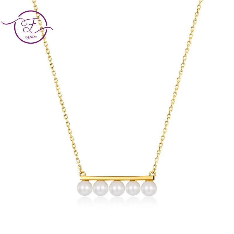 

Fashion Freshwater Pearl Necklace Clavicle Chain Female 925 Sterling Silver Pendant Necklace 9K Gold 45cm