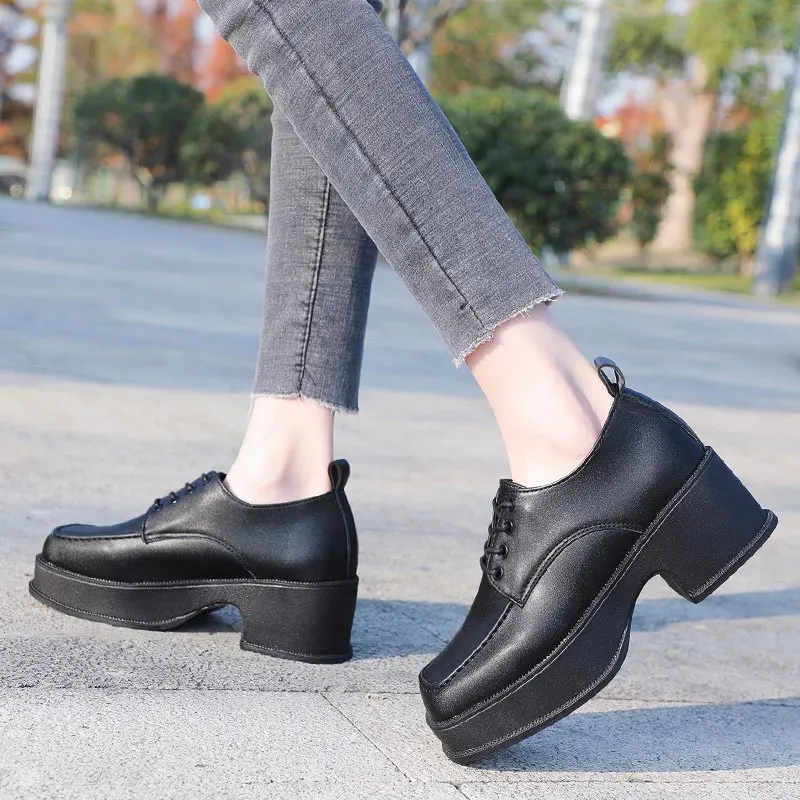 

New Spring Casual Shoes Woman Japanese Vintage High Heels Platform Shoes College Student Cosplay Lace up Women Shoes Plus Size