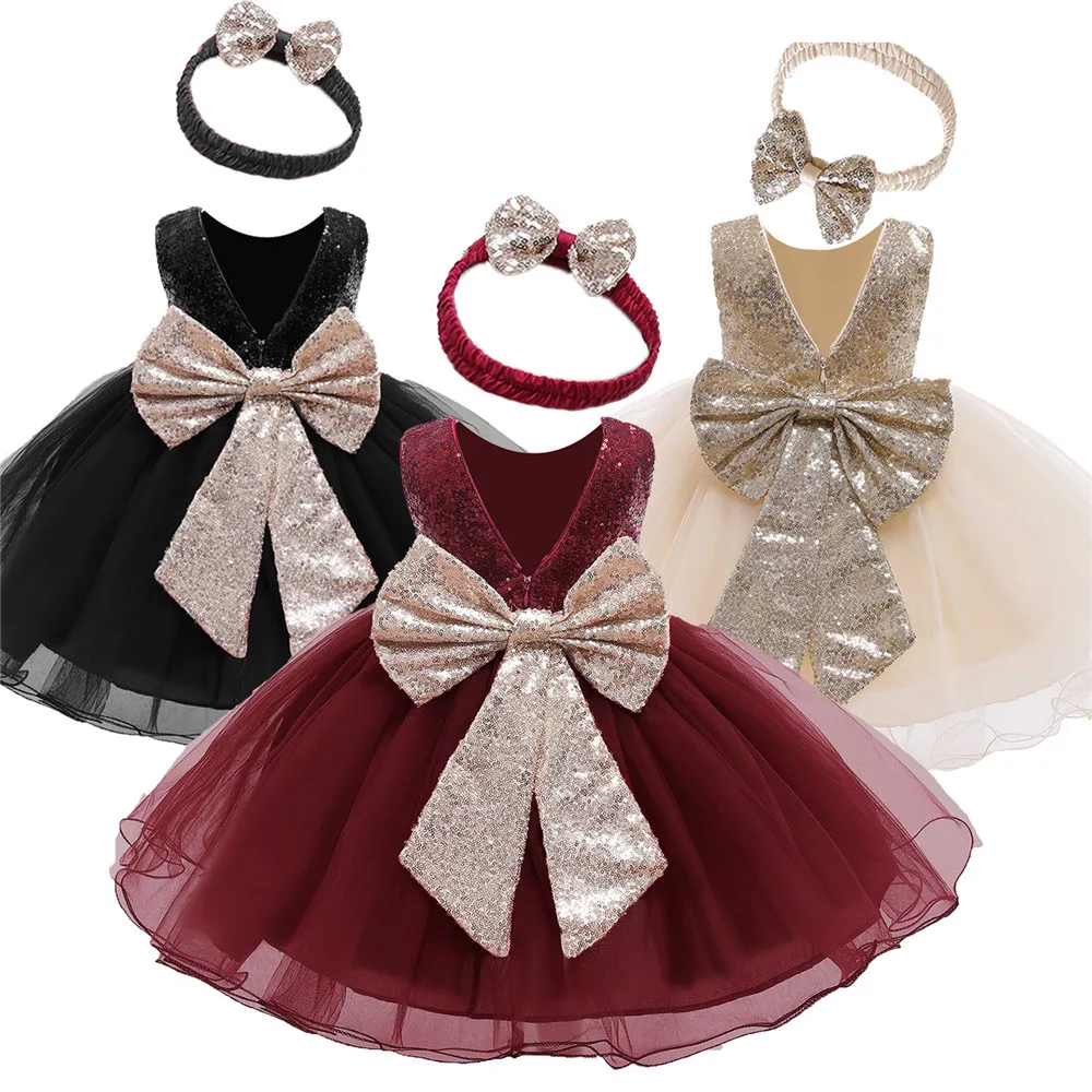 

Hot Salling 2021 New Kids Dresses for Girls Knee-Length Mesh Evening Dresses 2-6 Years Christmas Girl Party Dress With Bow 7635