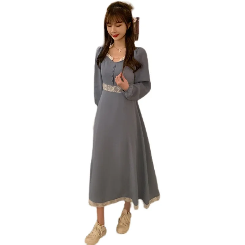 

COIGARSAM 3XL Plus Size Cute Women dress New Spring Puff Sleeve High Waist Dresses 212