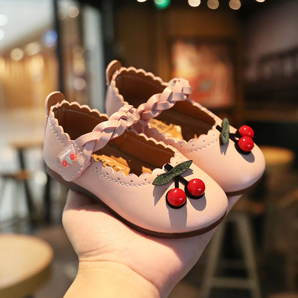 Leather Shoes Toddler Infant Kids Baby Girls Cherry Leather Single Princess Shoes Chaussure Enfant Fille School Shoes For Girls