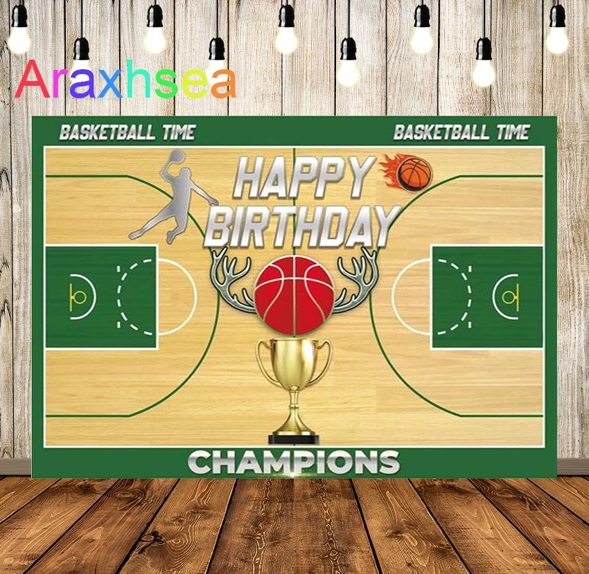 

Happy Birthday Basketball Backdrop Sports Theme Champion Boys Kids Party Supplies Decorations Photography Background