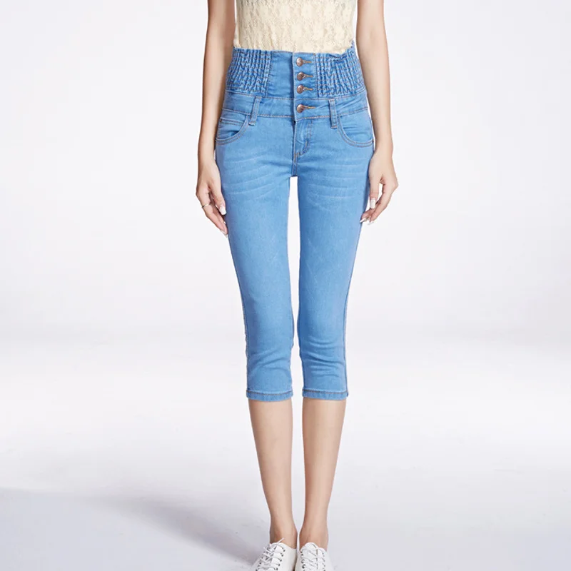 Женские облегающие джинсовые шорты брюки-Капри до щиколотки с эластичной талией
