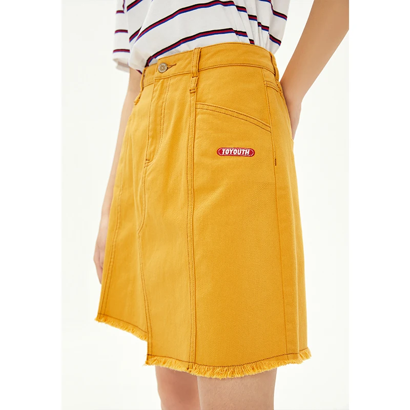 

Toyouth Women Skirt 2021 Summer Irregular Hem A Line Embroidery 100% Cotton Casual Mini Skirts