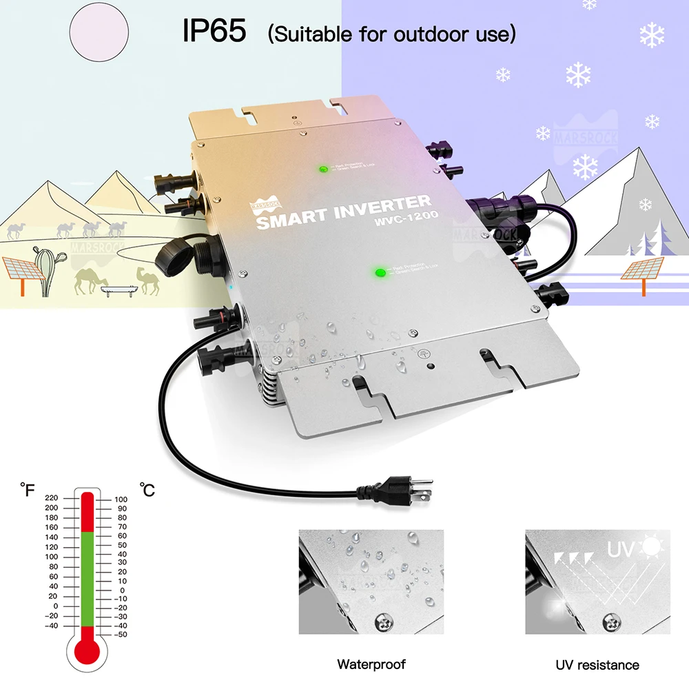 IP65 1200 Вт MPPT сетчатый Микро солнечный инвертор 22-50VDC до 80-280VAC 45 Гц ~ 64 для 4x400 панелей