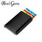 Bisi Goro Тонкий Новый чехол для Карт RFID металлический держатель для карт клатч всплывающий смарт-кошелек из волокна 2021 кожа Алюминиевый футляр тонкий