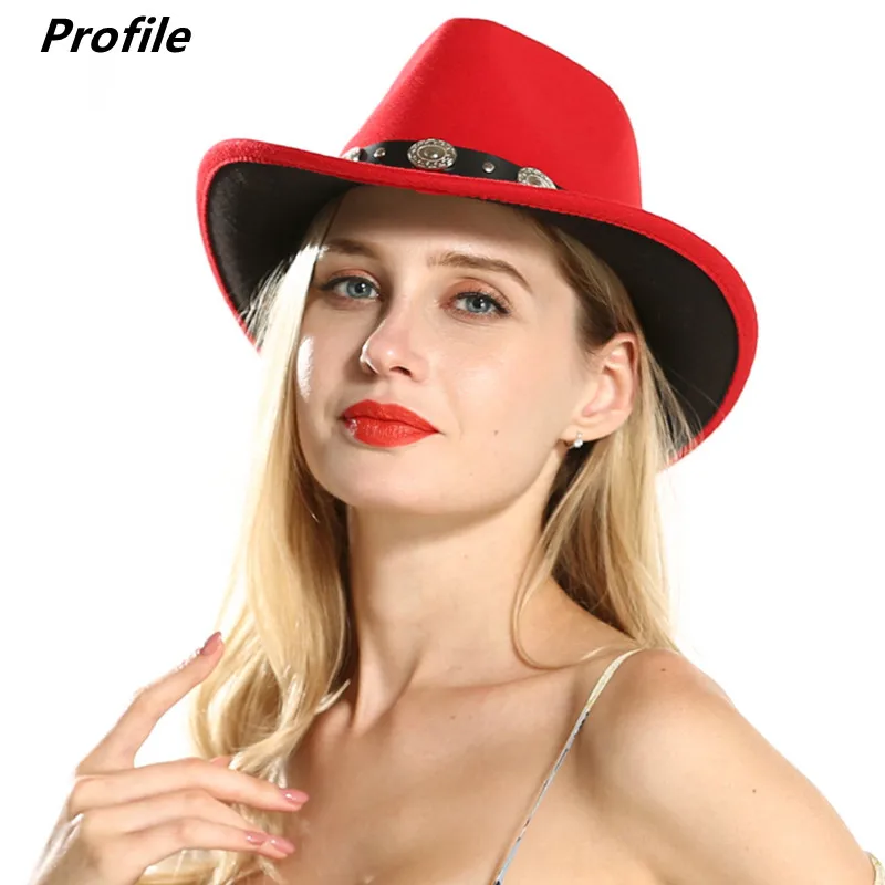 

Ковбойская шляпа, красная и черная фетровая шляпа, новая двухцветная Регулируемая ковбойская шляпа унисекс, фетровая шляпа, Зимняя шляпа красного и джазового цвета, кепка