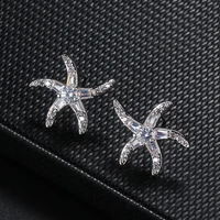 fashion anti allergic 925 sterling silver jewelry micro embedded crystal starfish personality exquisite earrings for women girls