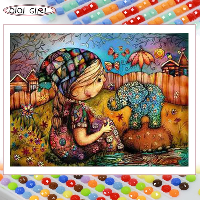 Набор для алмазной живописи QIQI девочек квадратная и Круглая Мозаика в виде слона