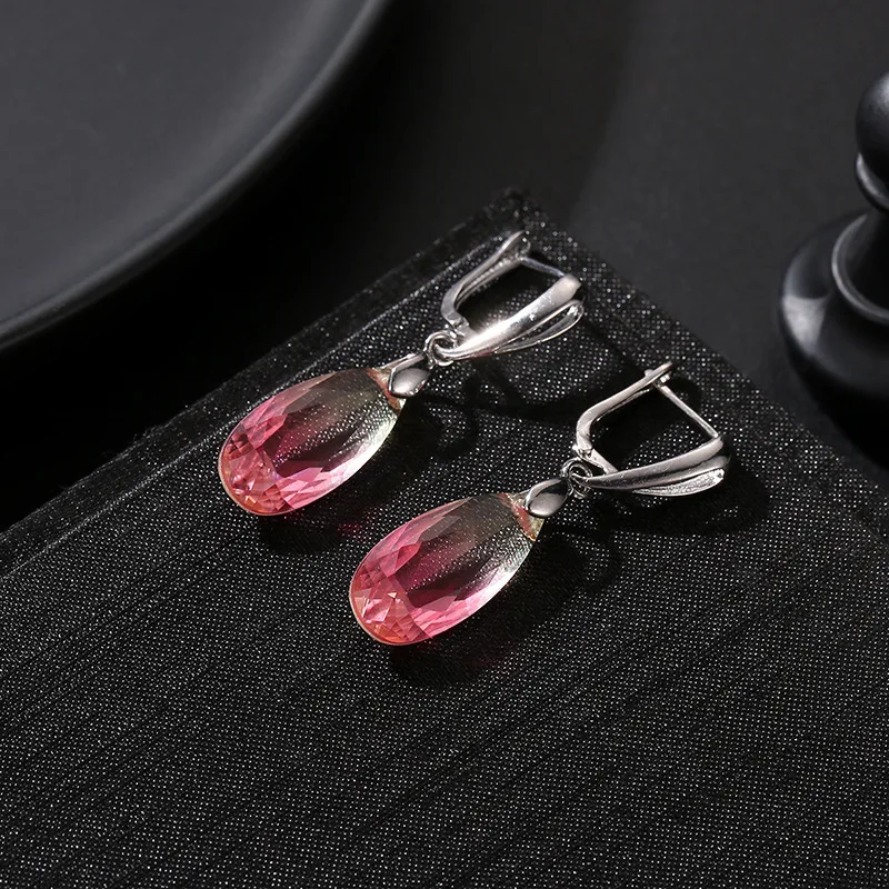 

Fashion Women Gold Color Copper Metal Drop Earrings For Wedding Party Geometric Oval Colorful Gradient Crystal Jewelry