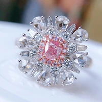 exquisite lotus pink square zircon ring silver color opening adjustment ring female friendfashion jewelry anniversary gift