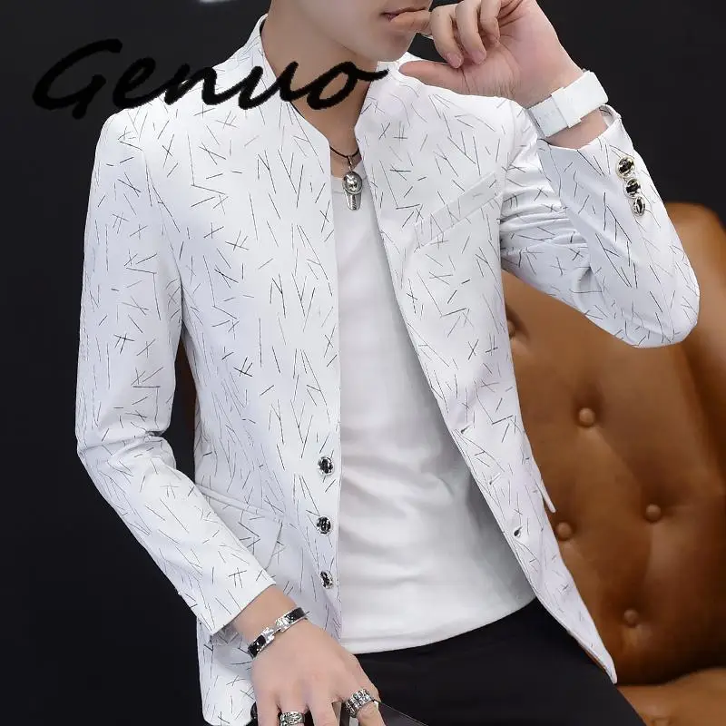 

Genuo Chinese Style Mens Slim Fit Blazer Men Design Plus Size Tunic Man Casual Male Slim Fit Suit Jacket Singer Costume 6XL 5XL