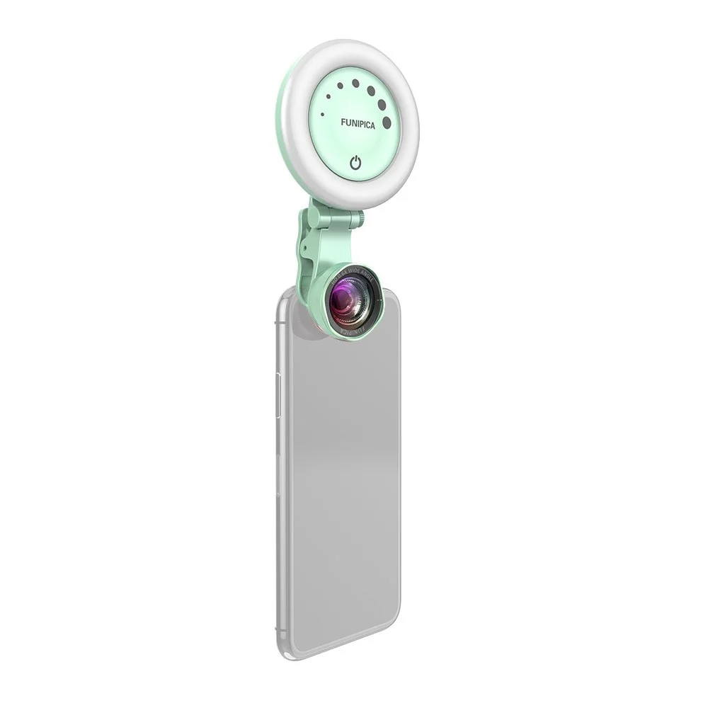 Portable Phone Camera Lens Rechargeable Selfie Ring Light with Undistorted Wide Angle Macro LED Adjustable Brightness | Лампы и