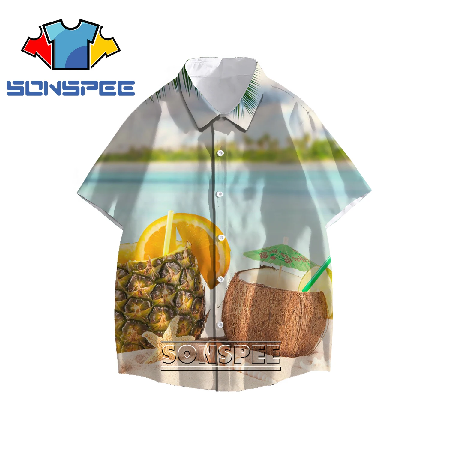

SONSPEE 3D Print Coconut plant fruit sunlight Hawaiian Shirt Men Women Fashion Oversize Funny Shirt Beach Casual Short Sleeves
