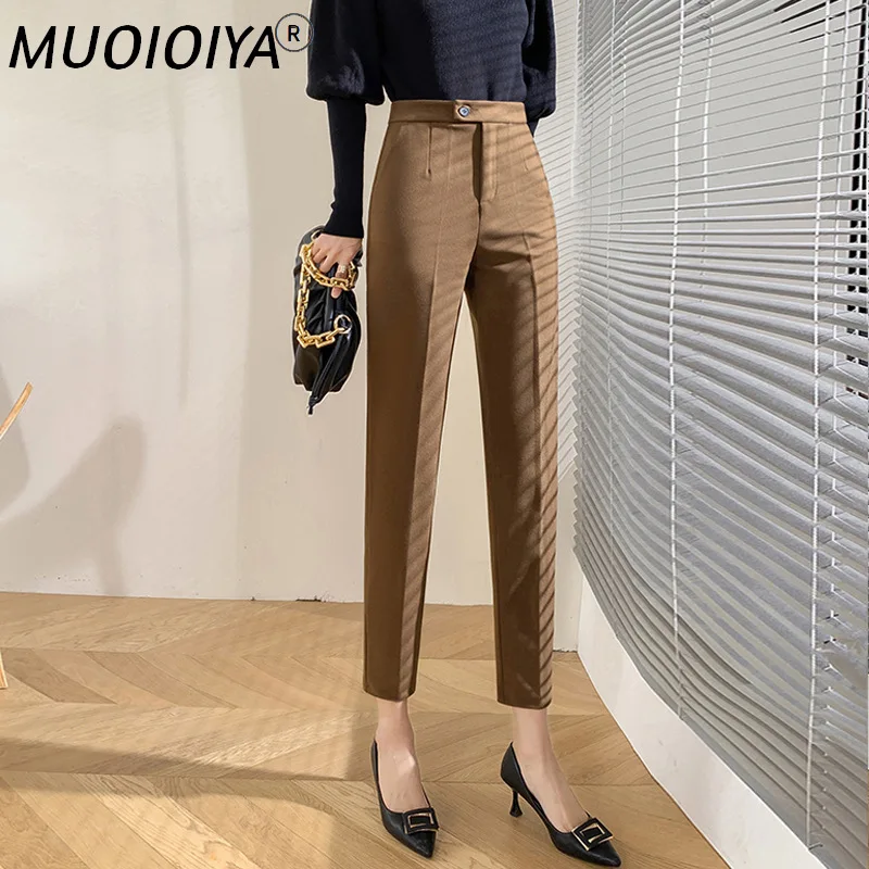 

Брюки женские шерстяные с завышенной талией, модные однотонные деловые офисные Костюмные брюки-карандаш в Корейском стиле, Осень-зима