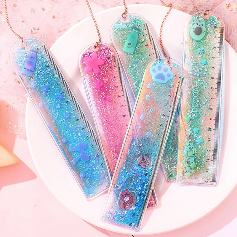 

Милая мультипликационная линейка из зыбучего песка, многофункциональная Студенческая канцелярская линейка с кулоном для детей, школьные л...