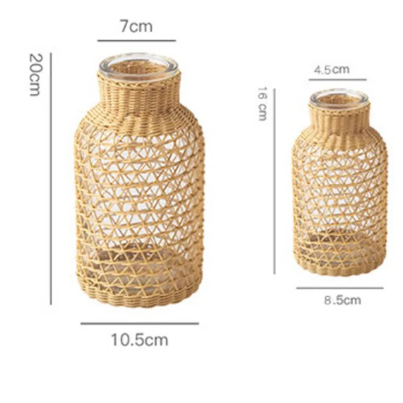 Straw Gl Flower Vase Japanese Pot in the Nordic Contracted Creative Basket to Water Plants | Дом и сад