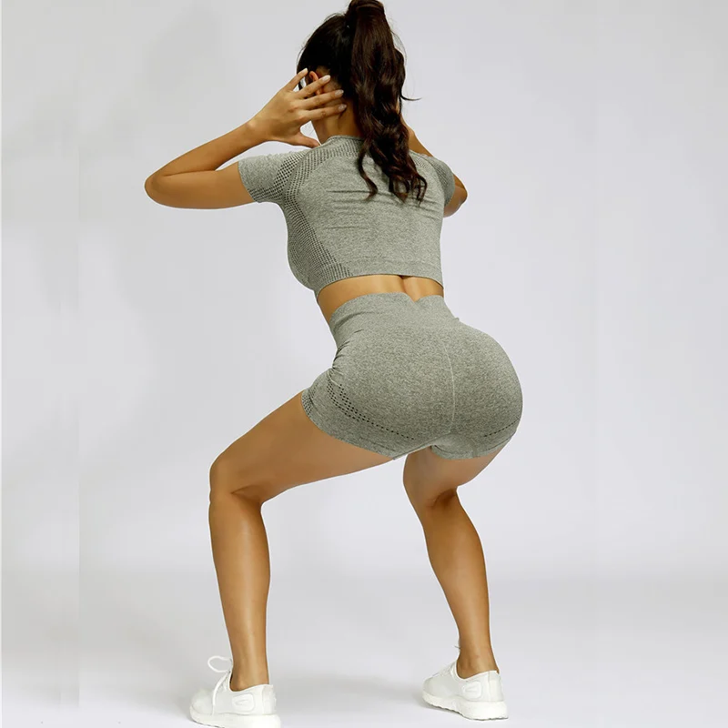 

Biker Shorts Seamless Sweat Suits Outfits Women Matching Workout Sets 2 Piece Set Workout Tops Sport Outfit For Woman Clothing