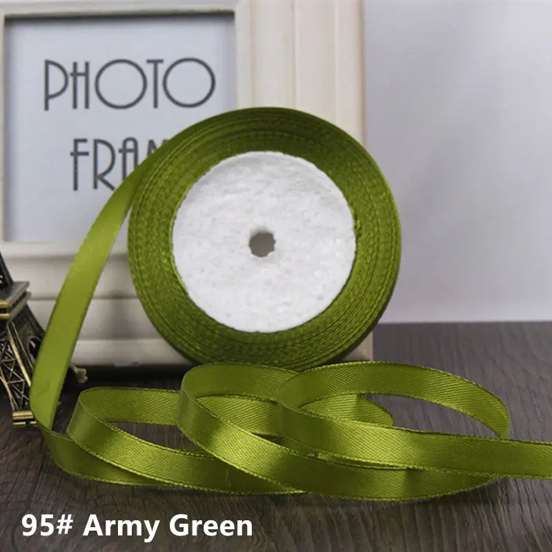 95 Army Green 25 ярдов/рулон 6 мм 10 мм 15 мм 20 мм 25 мм 40 мм 50 мм шелковая атласная лента ручной работы бант для рукоделия рождественские подарки принадлежности для упаковки - Цвет: 95 Army Green