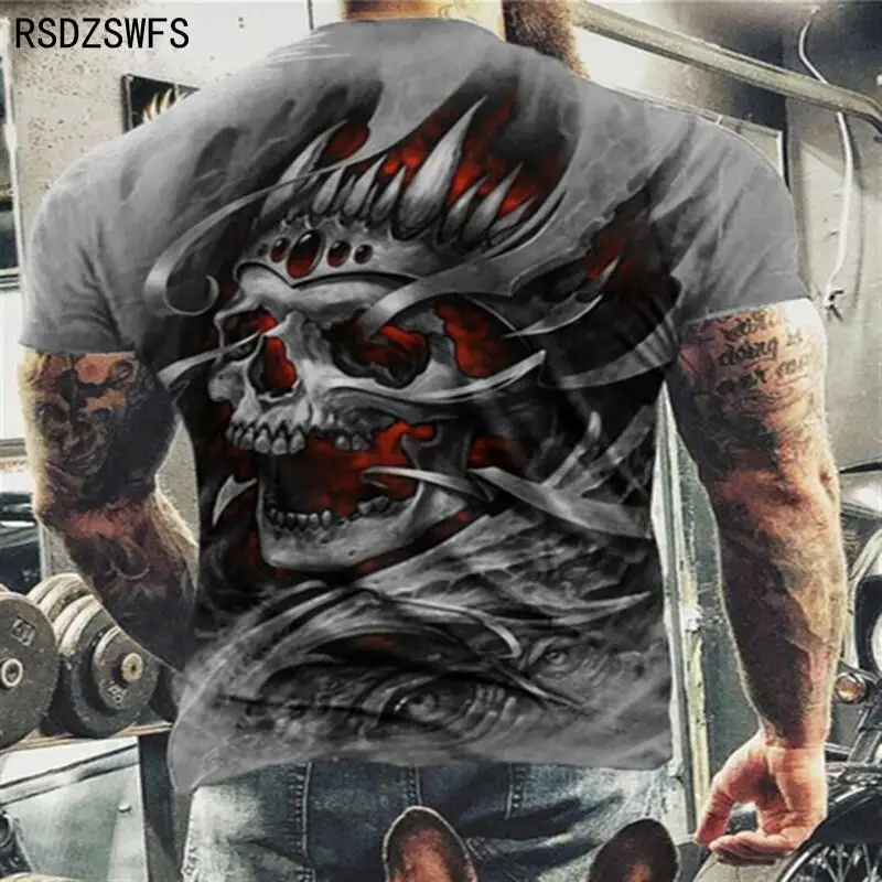 Футболка мужская с 3D-принтом черепа модная повседневная одежда оверсайз круглым