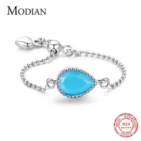 modian 2021 hot 925 sterling silver original turquoise beads chain finger ring charm adjustable jewelry for women party gifts