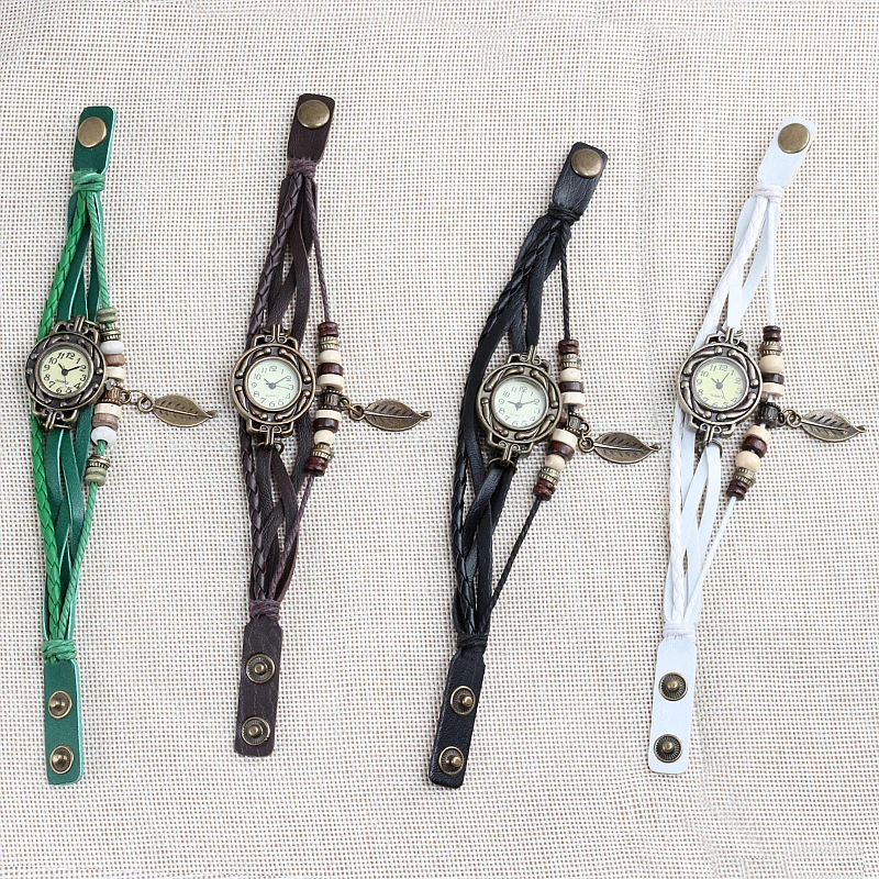 Многоцветные высококачественные женские винтажные кварцевые часы из