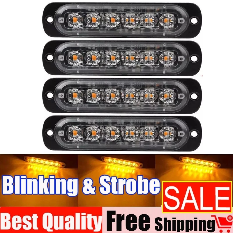 

6 LED Emergency Strobe stroboscope warning side marker Blinking Amber Light Bar police Flash good 12/24V light for car& vehicles