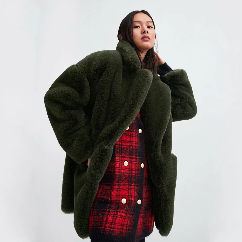 2019 ZA зимнее плюшевое теплое пальто Европейская и американская Женская мода