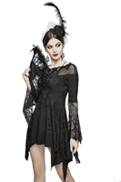 women dress gothic daily half dress fashion asymmetry hem lace mesh splicing casual long sleeve short dresses