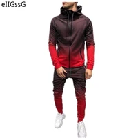 new mens sports suit zipper hoodie pants sportswear gradient color outdoor jogging solid color casual mens 2 piece set
