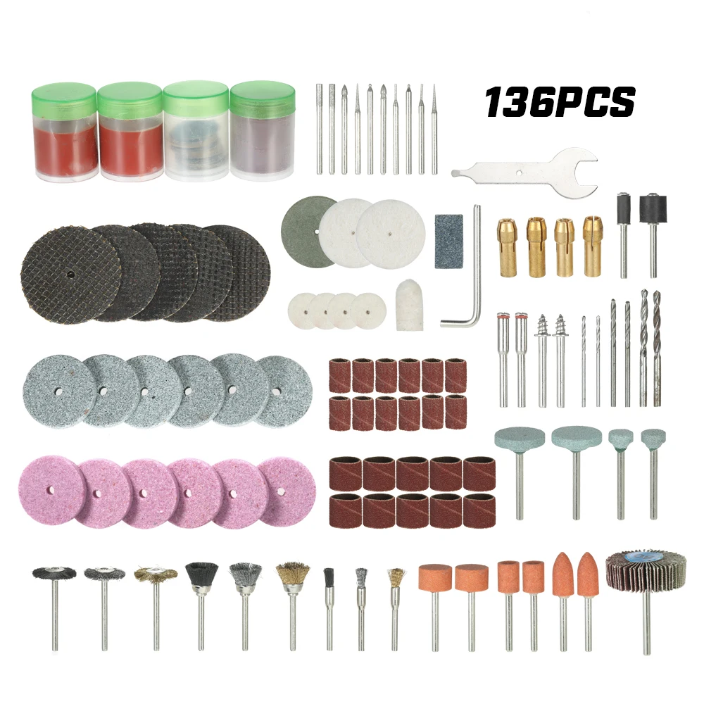 

136PCS 1/8" Shank Rotary Tool Accessories Set for Electric drill Grinder Sanding Polishing Grinding Cutting engraving
