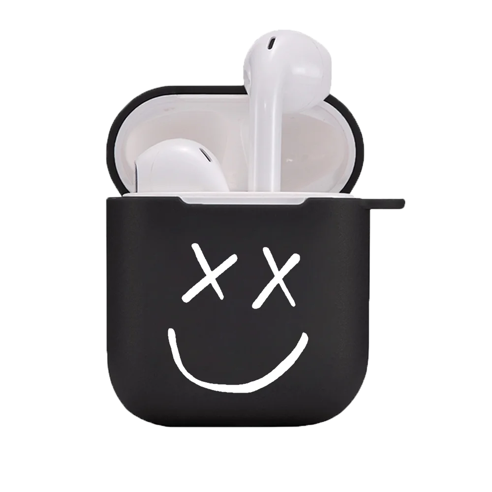 

Fashion Simple Smile Face Couple Black white Earphone Case for apple Airpods 1 2 coque silicone Cover Blutooth Earphone box CASE