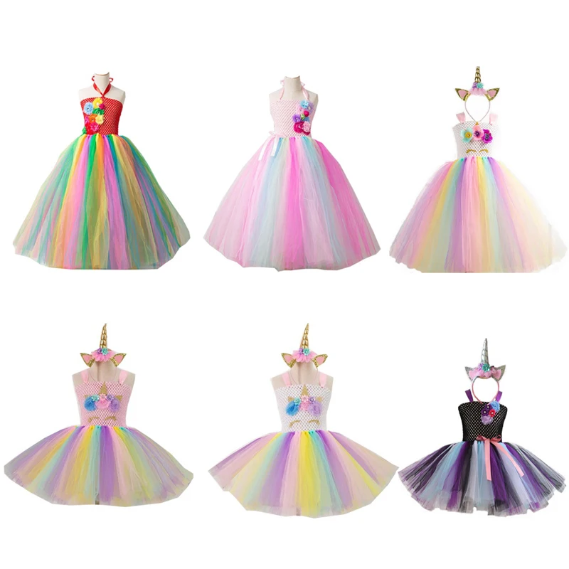 Платье для девочек костюм единорога необычные рождественские детские радужные
